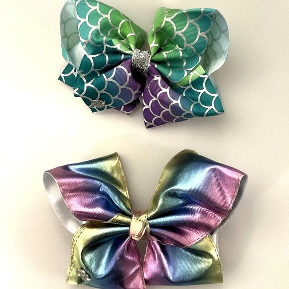 JoJo Siwa | Accessories | Jojo Siwa Hair Bow Set Rainbow With Rhinestones And Mermaid Print ...